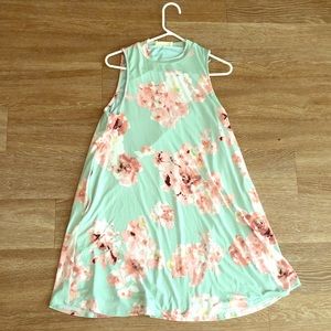 Sage floral tank dress with side pockets